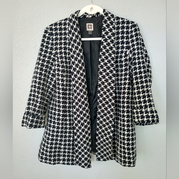 Anne Klein Houndstooth 100% Acrylic 3/4 sleeve Blazer - Picture 1 of 2